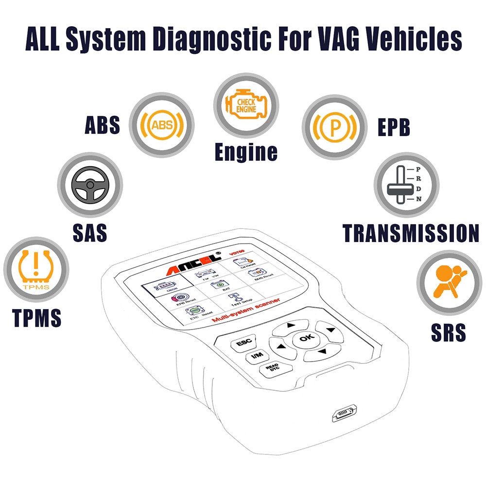 Ancel VD700 OBD2 Scanner Car Diagnostics Full System Individual Scan Airbag ABS Oil EPB Reset Diagnostic Automotive Scanner Tool