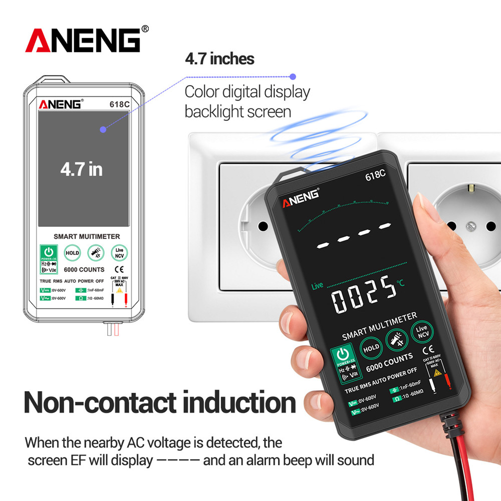 ANENG 618A/618B/618C Digital Multimeter Smart Touch DC Analog Bar True RMS Auto Tester Professional Transistor Capacitor NCV Testers Meter