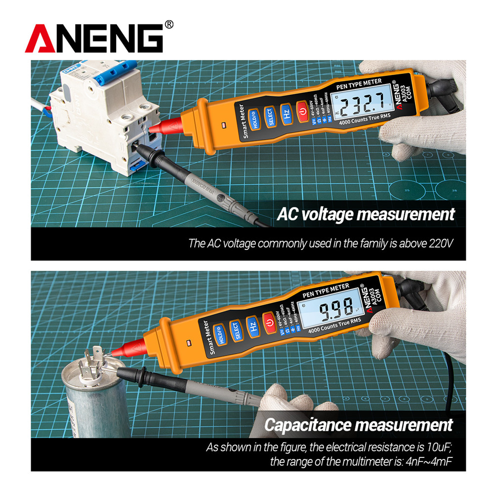 ANENG A3003 Digital Pen Multimeter Professional 4000 Counts Smart Meter with NCV AC/DC Voltage Resistance Capacitance Testers