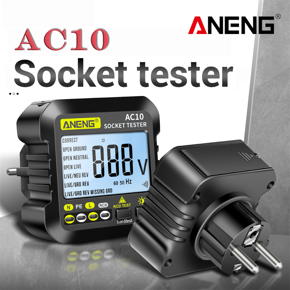 ANENG AC10 Socket Tester Plug Detector Zero Line Plug Polarity Phase Check Phase Detector US/EU Plug Multimeter Digital Tester