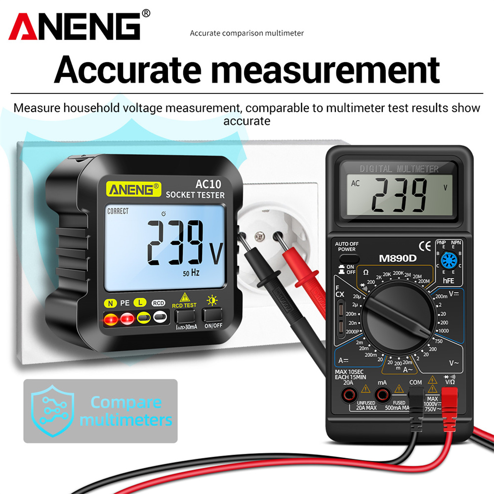 ANENG AC10 Socket Tester Plug Detector Zero Line Plug Polarity Phase Check Phase Detector US/EU Plug Multimeter Digital Tester