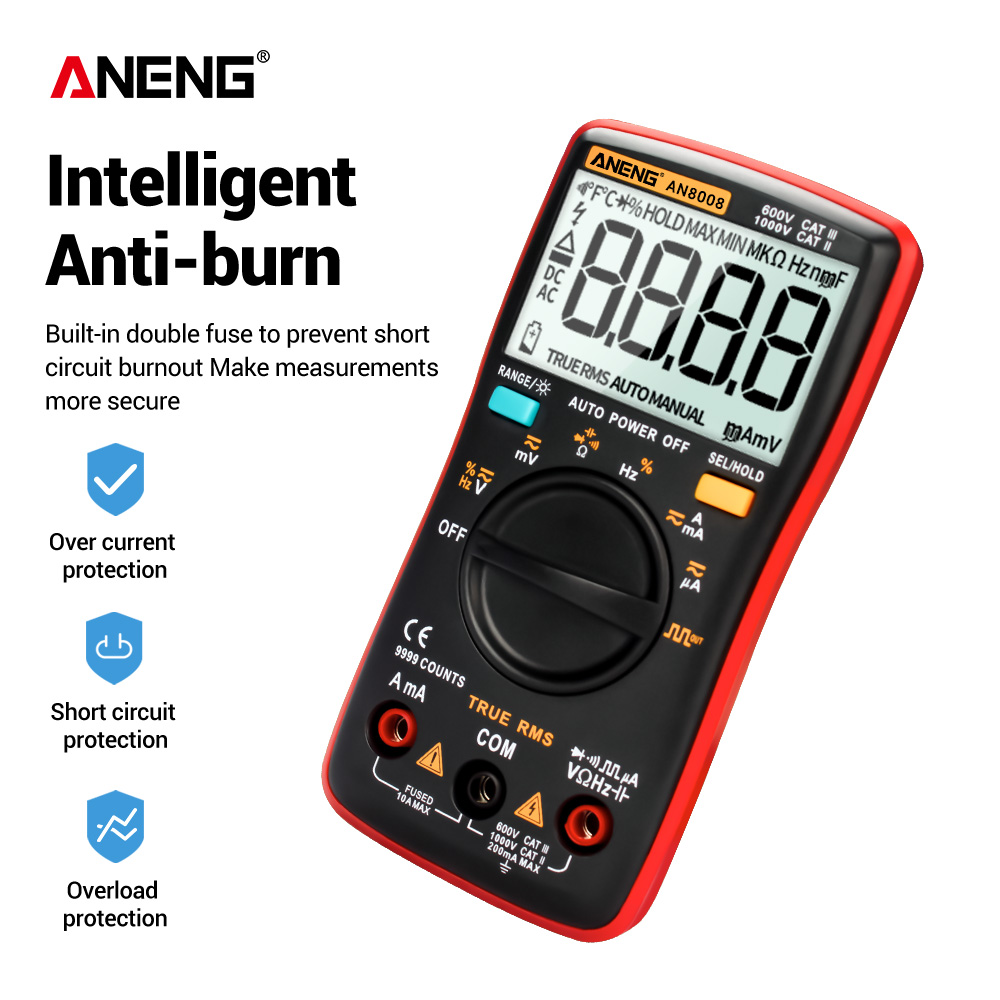 ANENG AN8008 Digital Multimeter 9999 Counts Transistor True RMS Tester rm409b Auto Electrical Testers Voltage capacitor Meters