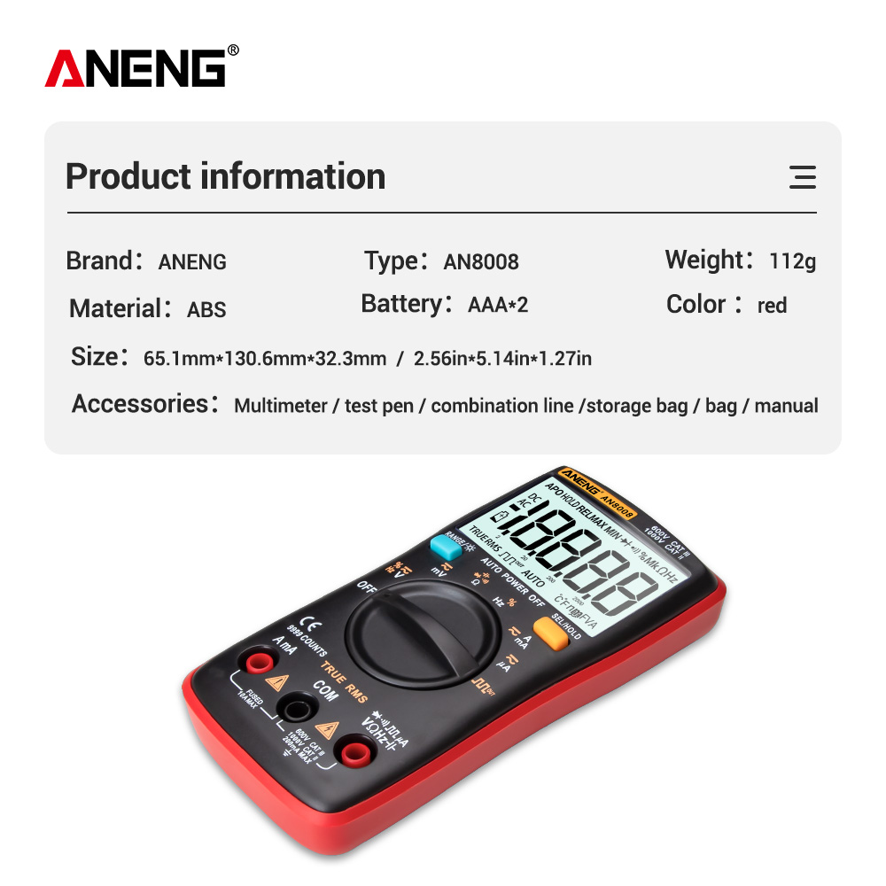 ANENG AN8008 Digital Multimeter 9999 Counts Transistor True RMS Tester rm409b Auto Electrical Testers Voltage capacitor Meters