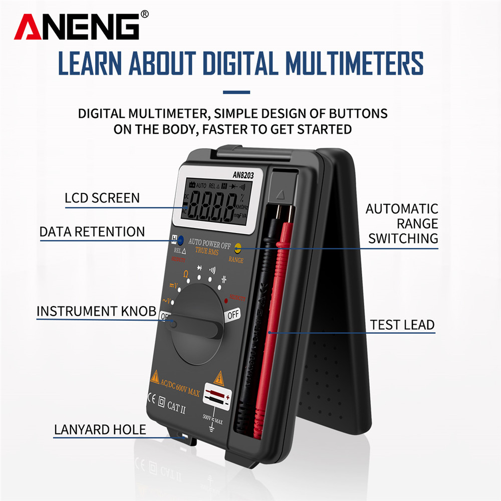 ANENG AN8203 Mini Digital Multimeter 4000counts True Rms Digital Multimeter Tester Voltmeter Battery Tester Multimetro Tester