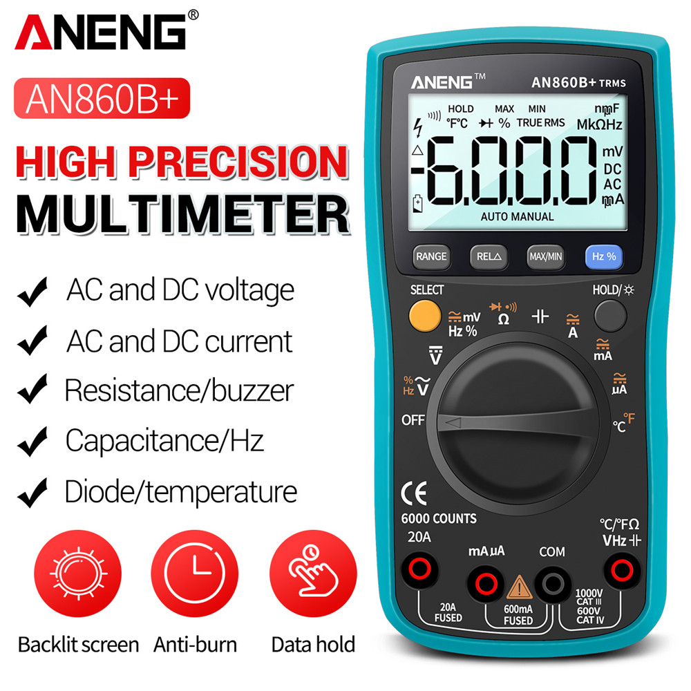 ANENG AN860B/AN860B+ Digital Multimeter AC/DC 6000 Counts True RMS 20A Current Profesional Tester NCV Multimetro with Thermocouple