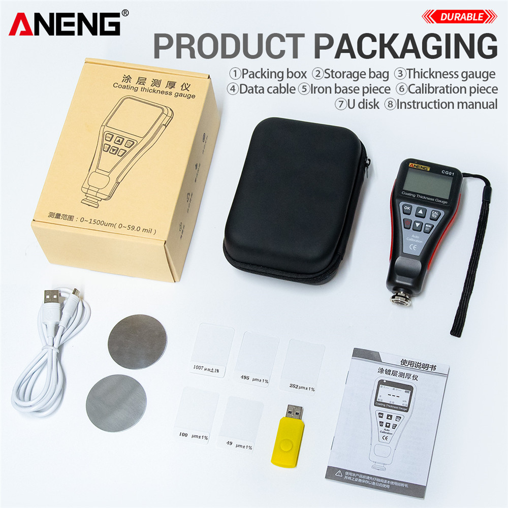 ANENG CG01 Coating Thickness Gauge Measuring FE/NFE 0.1micron/0-1500 Car Paint Film Thickness Tester Russian Manual Paint Tool