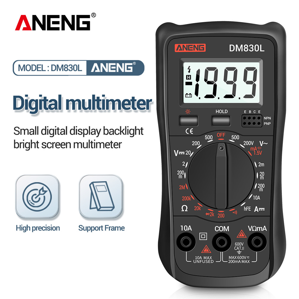 ANENG DM830L Digital Multimeter Meter Testers 1999 Count Electrical Transistor Capacitance DC/AC Multimetro With LCD Backlight