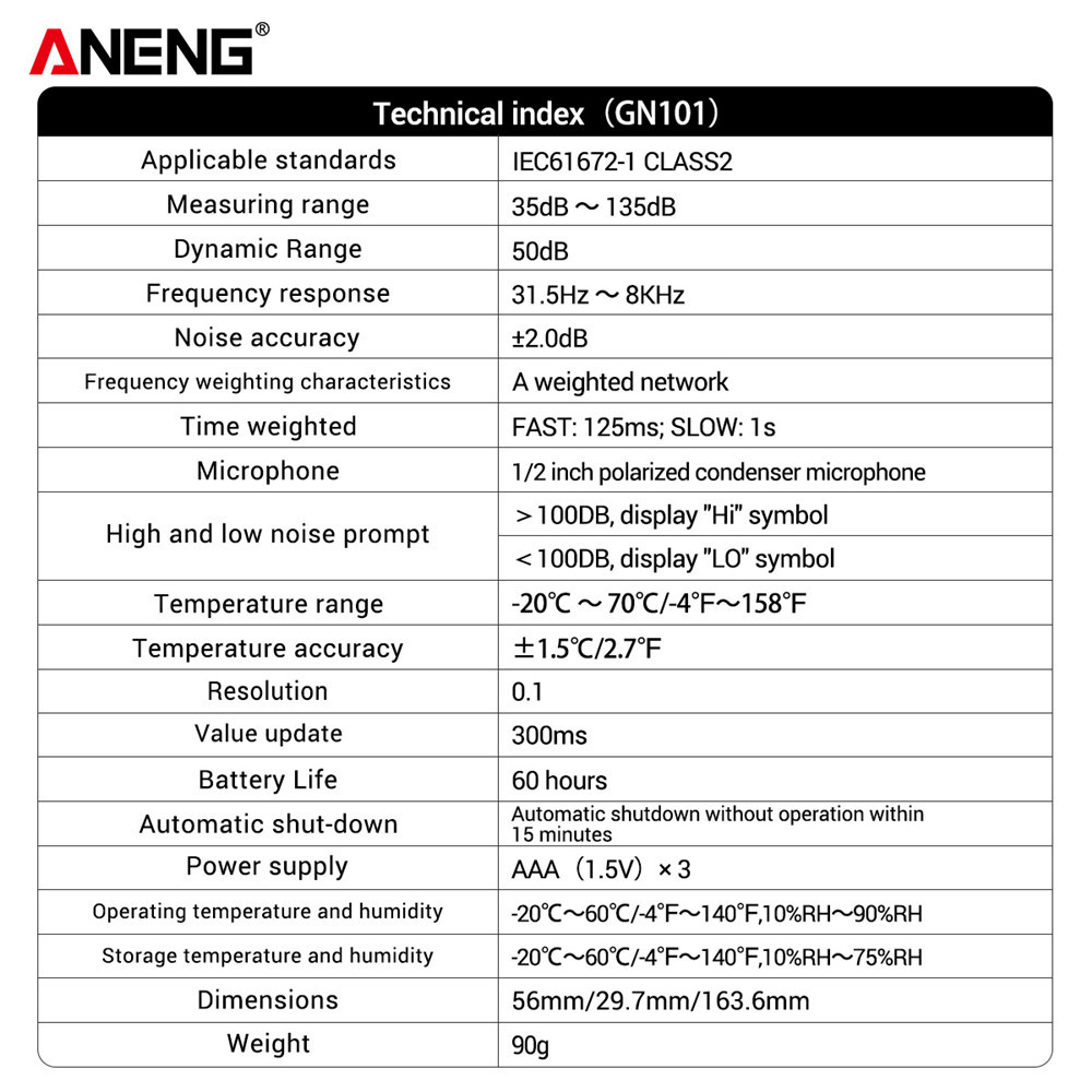 ANENG GN101 Digital Noise Meter Measurement 35-135 db Intelligent Sound Level Meter Decibel Monitor Logger  Diagnostic-Tool