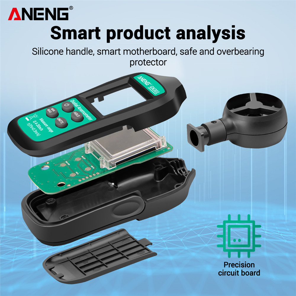 ANENG GN301 Digital Anemometer 0-30m/s Wind Speed Meter -10 ~ 45C Temperature Tester Anemometro with LCD Backlight Display