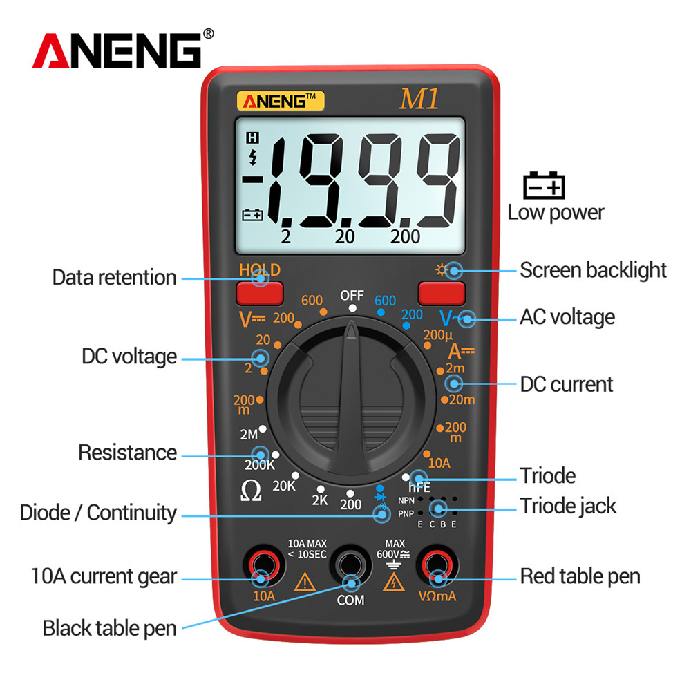 ANENG M1 Digital Multimeter esrMeter Multimetro Tester True Rms Digital Multimeter Testers Multi Meter Richmeters Dmm 400a 10A