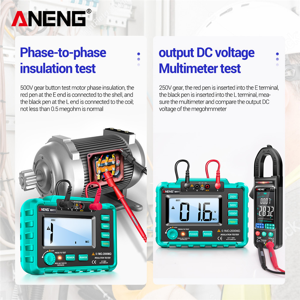 ANENG MH11 Digital Megohmmeter Meters 250/500/1000V Insulation Earth Resistance Meters Tester cable Voltmeter Megger Meter