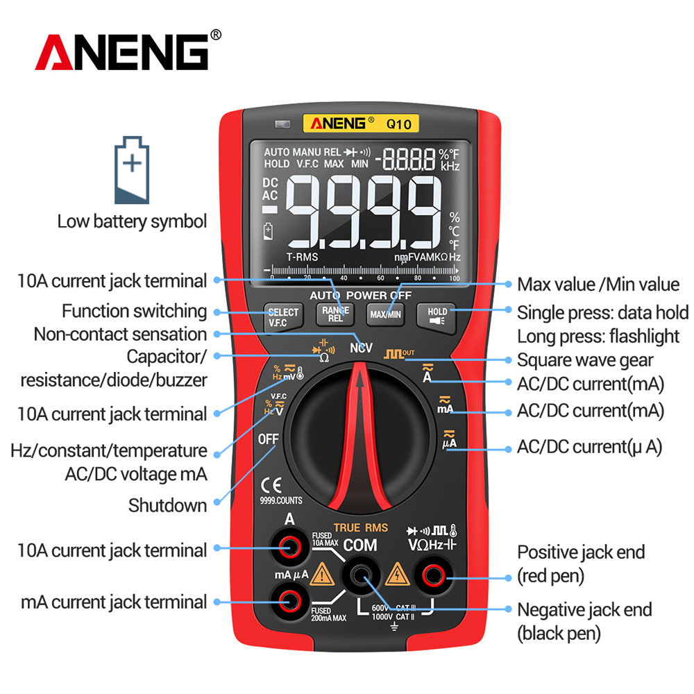 ANENG Q10 Digital Multimeter 9999 Professional Tester Multimetro True RMS Analog DIY Transistor Capacitor NCV Testers Lcr Meter