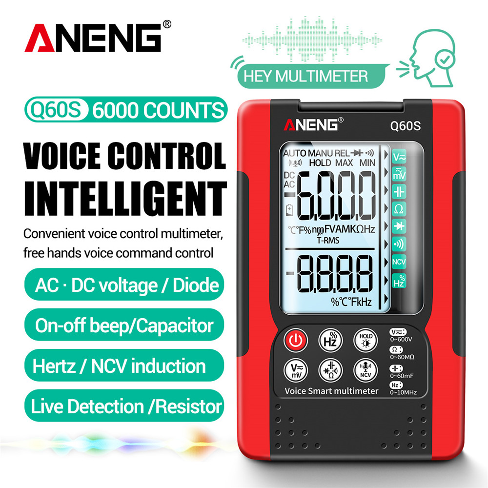 ANENG Q60S Q60 Digital Multimeter AI Speech Recognition Transistor Tester 6000 Counts True RMS Auto Electrical Capacitance Meter