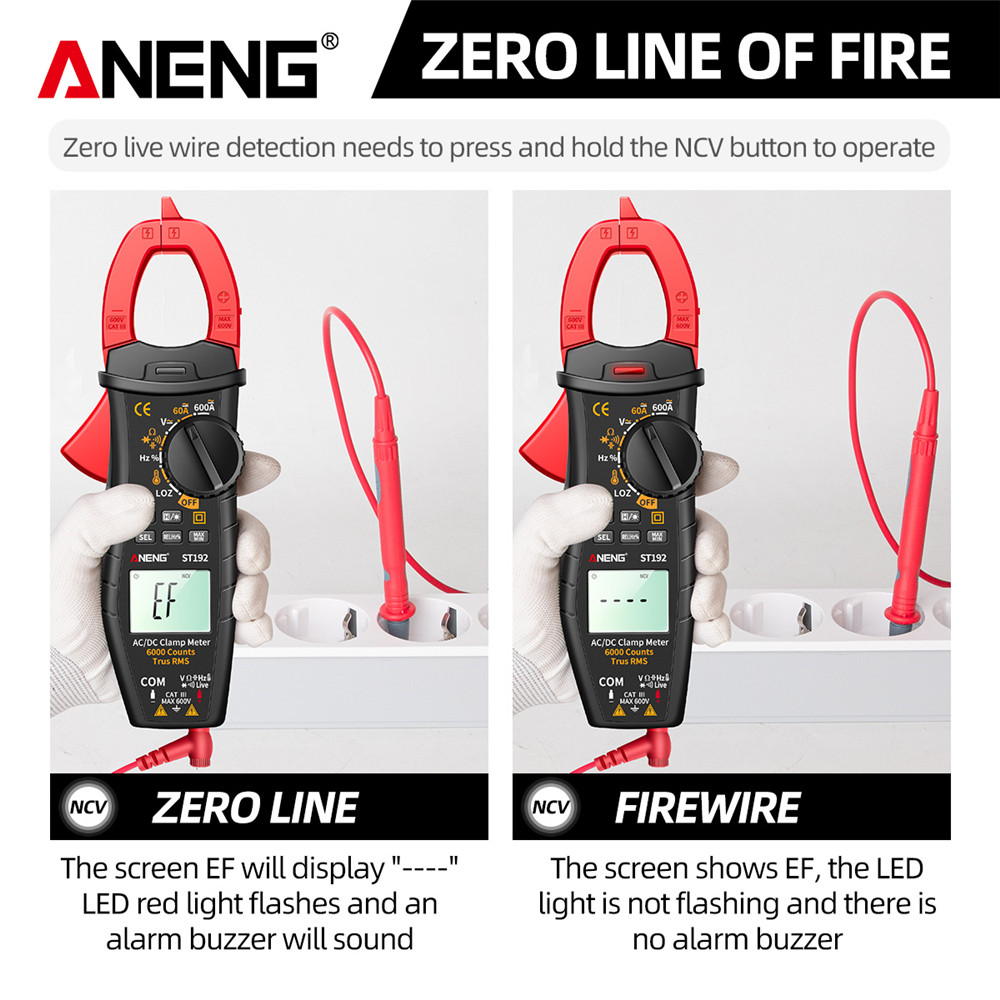 ANENG ST191/ST192 Digital Clamp Meters Multimeter 60A/600A Tester AC/DC Current 6000 Counts True RMS Capacitance NCV Ohm Hz Transistor