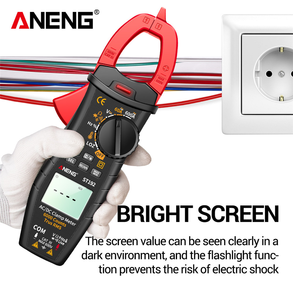 ANENG ST191/ST192 Digital Clamp Meters Multimeter 60A/600A Tester AC/DC Current 6000 Counts True RMS Capacitance NCV Ohm Hz Transistor