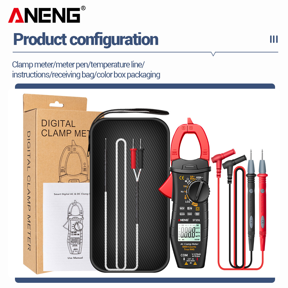 ANENG ST191/ST192 Digital Clamp Meters Multimeter 60A/600A Tester AC/DC Current 6000 Counts True RMS Capacitance NCV Ohm Hz Transistor