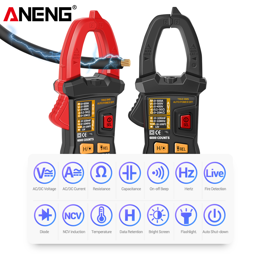 ANENG ST193 ST194 Digital Clamp Meter Multimeter DC/AC Current Tester 600V Voltage True RMS Amp Meters 6000 Count Capacitor multimetro