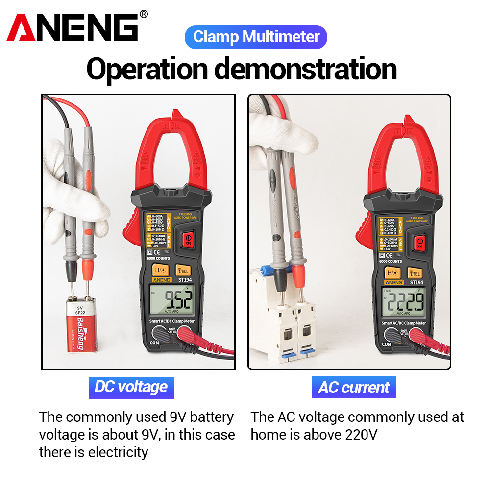 ANENG ST193 ST194 Digital Clamp Meter Multimeter DC/AC Current Tester 600V Voltage True RMS Amp Meters 6000 Count Capacitor multimetro