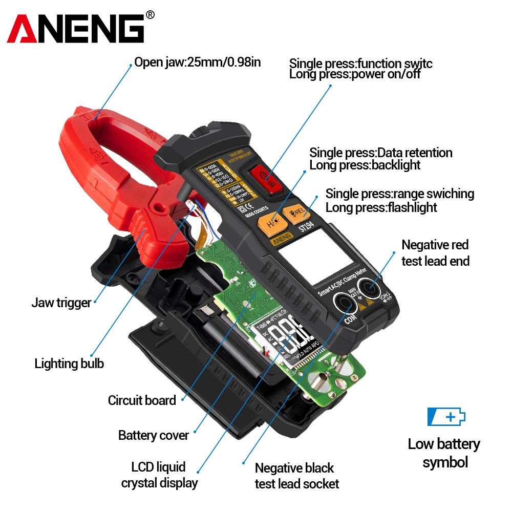 ANENG ST193 ST194 Digital Clamp Meter Multimeter DC/AC Current Tester 600V Voltage True RMS Amp Meters 6000 Count Capacitor multimetro