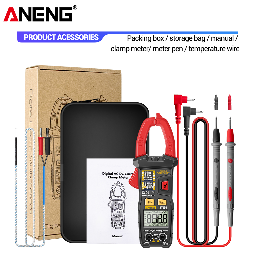 ANENG ST193 ST194 Digital Clamp Meter Multimeter DC/AC Current Tester 600V Voltage True RMS Amp Meters 6000 Count Capacitor multimetro