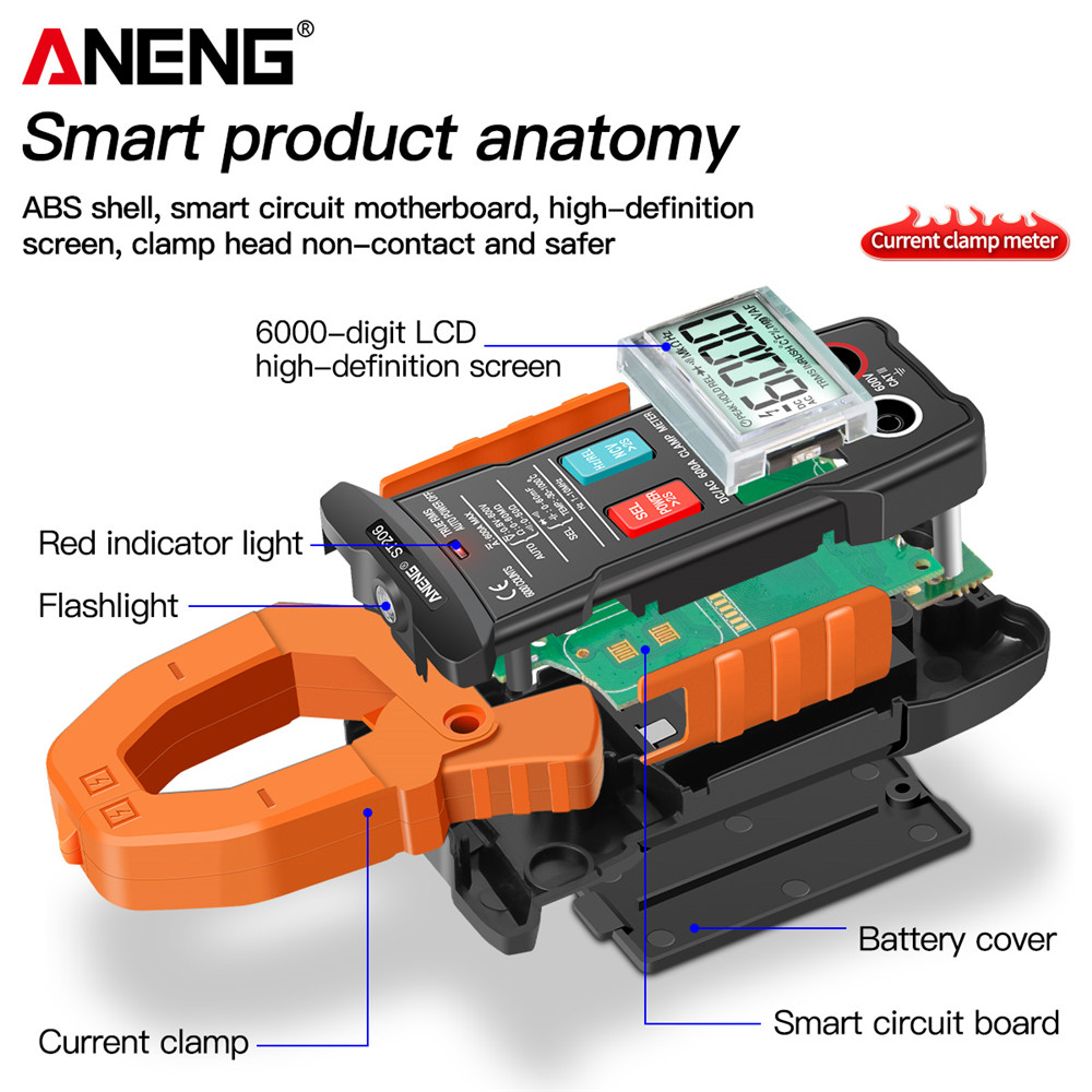 ANENG ST206 Digital Multimeter Clamp Meter 6000 counts True RMS Amp DC/AC Current Clamp measure dc amperimetro tester voltmeter