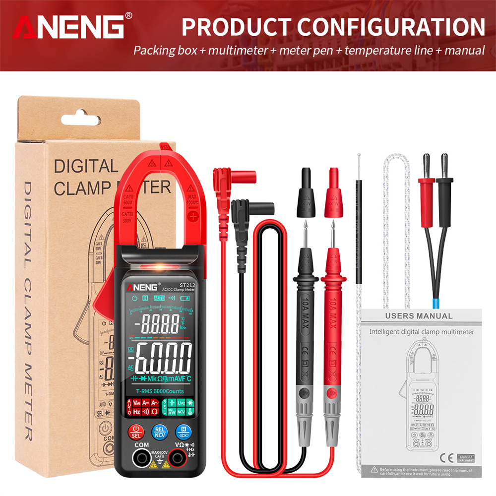 ANENG ST212 DC/AC Current Digital Clamp Meter 6000 Counts 400A Amp Multimeter Large Color Screen Voltage Tester Car Hz NCV Ohm