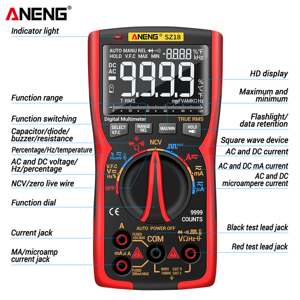 ANENG SZ18 Digital Multimeter 9999 Professional True RMS Analog Tester Multimetro DIY Transistor Capacitor NCV Testers Lcr Meter