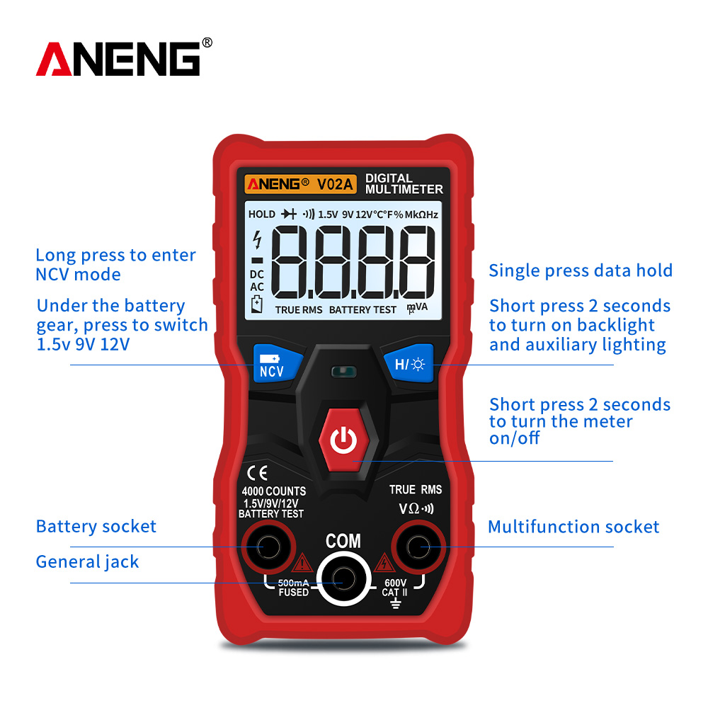 ANENG V02B Analog Digital Multimeter EsrMeter Transistor Tester Multimetro Multimeter Auto Peak Power Off Meter Car Multi Meter