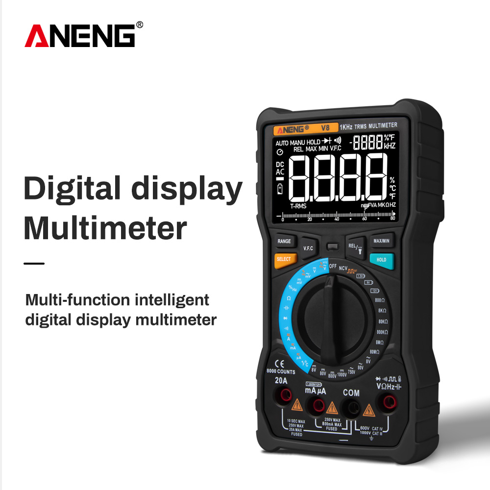ANENG V8 Digital Multimeter Profesional True RMS 8000 Counts Transistor Tester Analog Transistor Display Electrical DC/AC Meter
