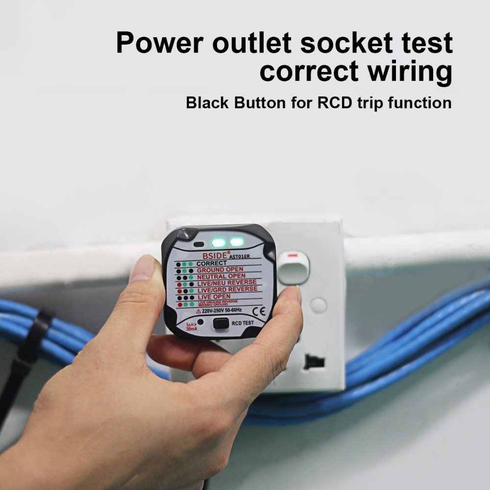 AST01 Electric Socket Tester EU US UK AU Plug RCD GFCI Test  Outlet Ground Zero Line Plug Polarity Phase Wall Check