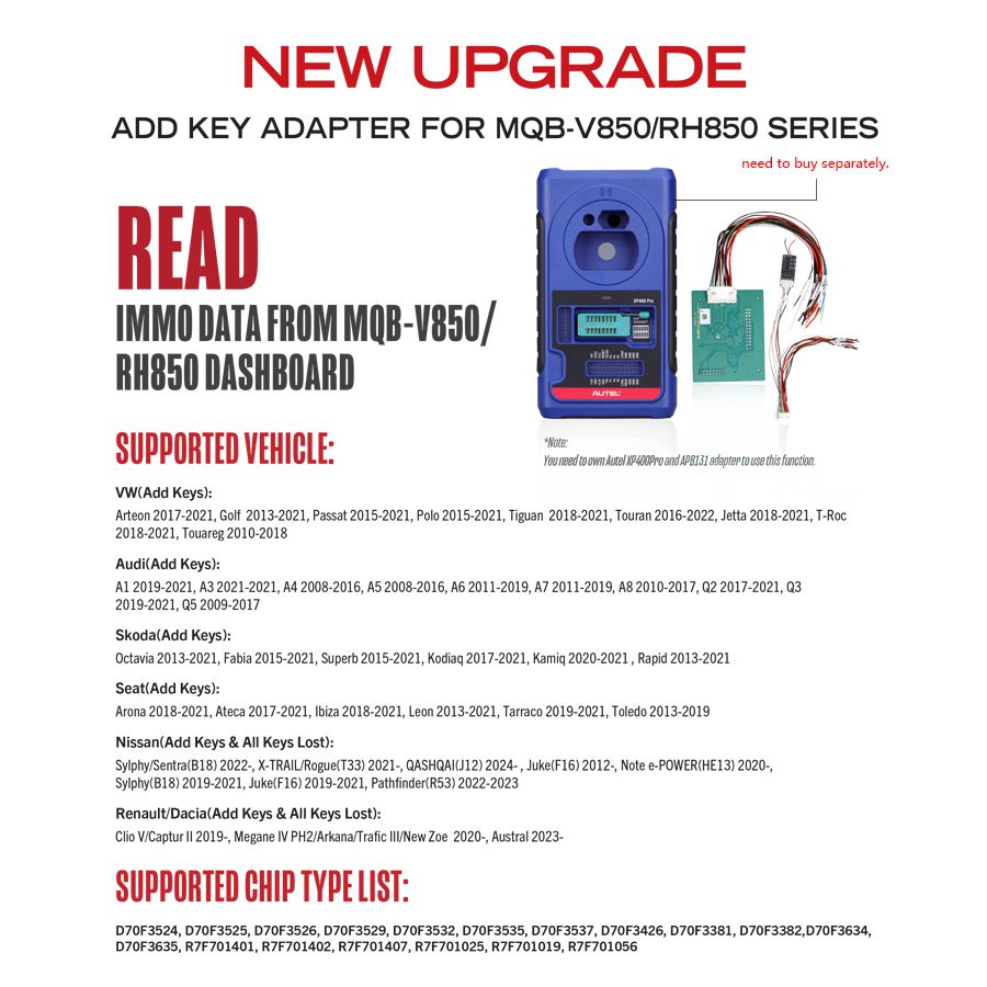 2025 Autel APB131 Adapter Used With Autel XP400 PRO Read IMMO Data from MQB-V850/RH850 Dashboard for IM508 IM508S IM608 IM608 Pro