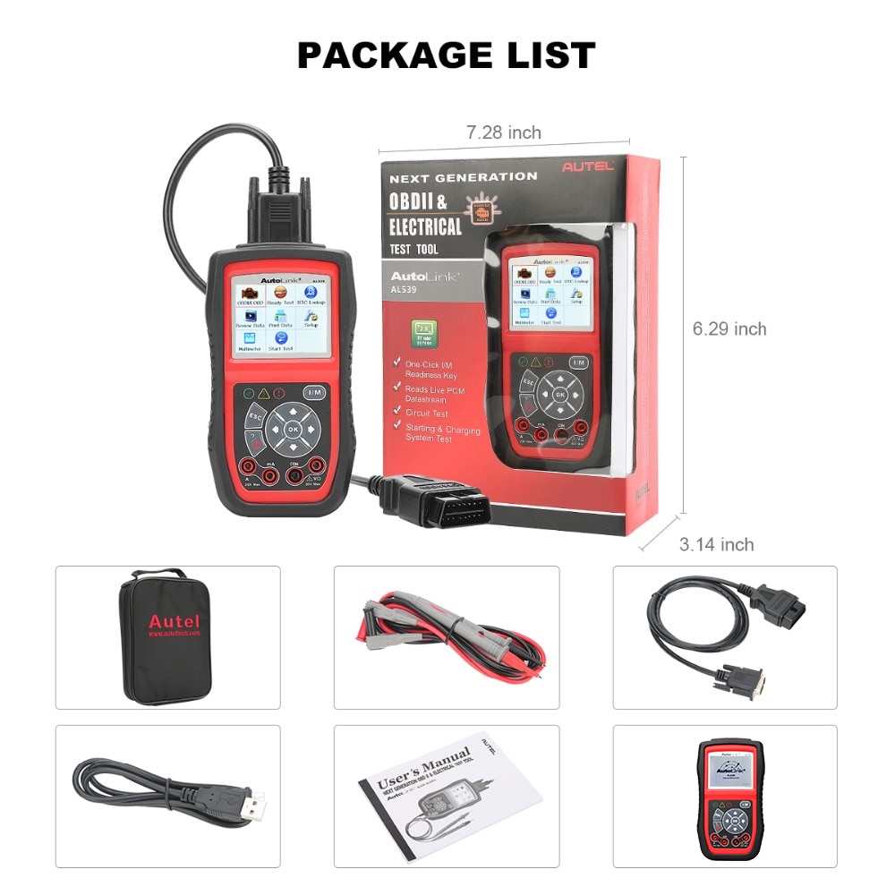 Autel AutoLink AL539 OBDII Electrical Test Tool Auto AL 539 OBD2 Scanner Internet Update Voltage Circuit Start Tester PK AL539B