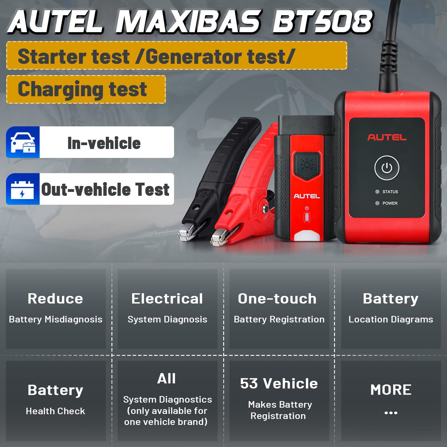 Autel MaxiBAS BT508 Car Battery Tester 6V 12V Load Tester 100-2000 CCA Added AUTOVIN, Electrical Reset, Battery Health Report Update of BT506