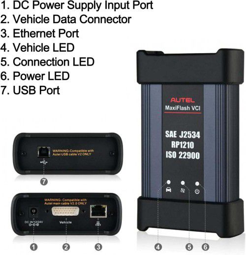 AUTEL MaxiFlash VCI Used with MaxiCOM Ultra Lite/Ultra Lite S, MaxiSYS MS909, MaxiSYS MS909 EV, MaxiSYS Elite II Pro, MaxiSYS MS909CV