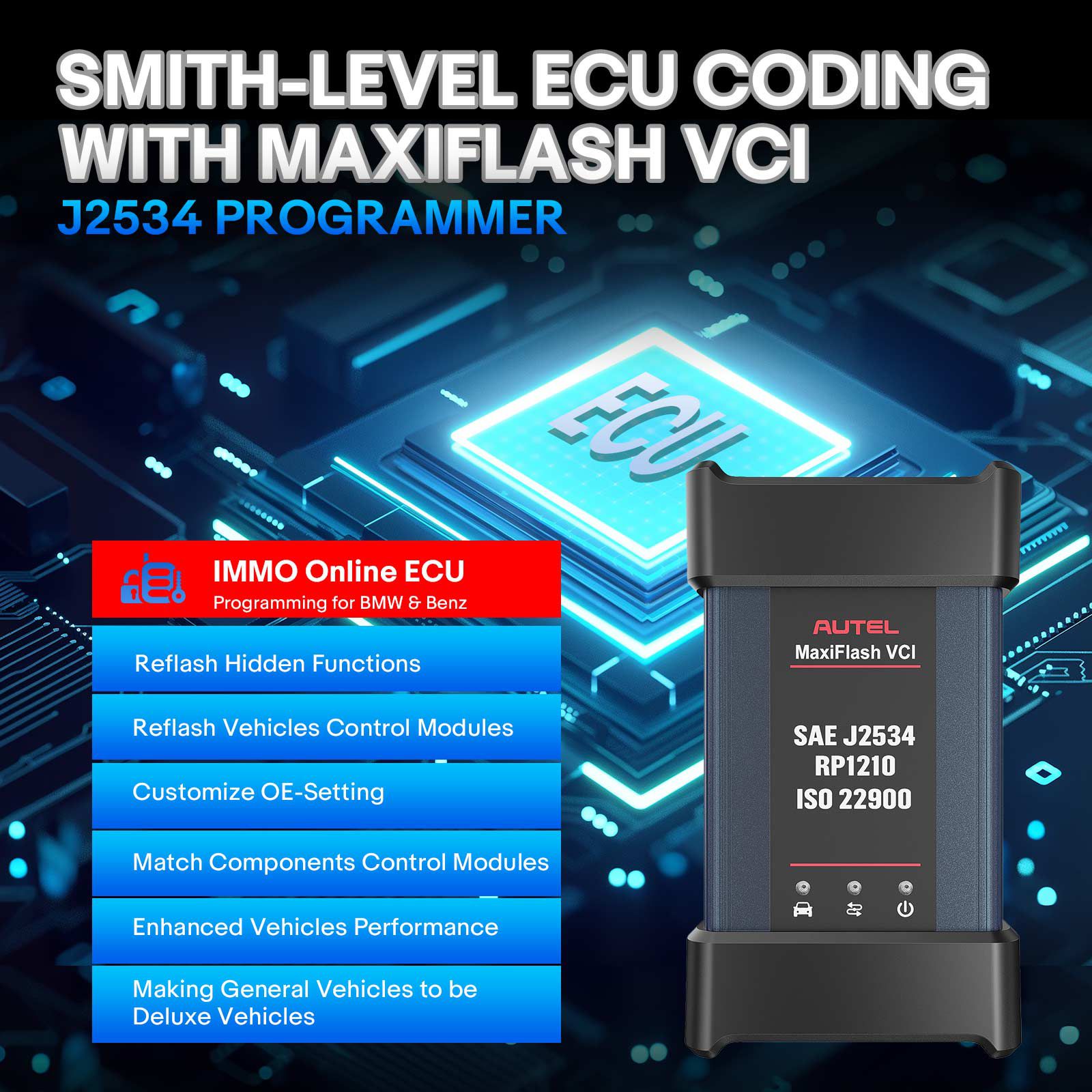 AUTEL MaxiFlash VCI Used with MaxiCOM Ultra Lite/Ultra Lite S, MaxiSYS MS909, MaxiSYS MS909 EV, MaxiSYS Elite II Pro, MaxiSYS MS909CV