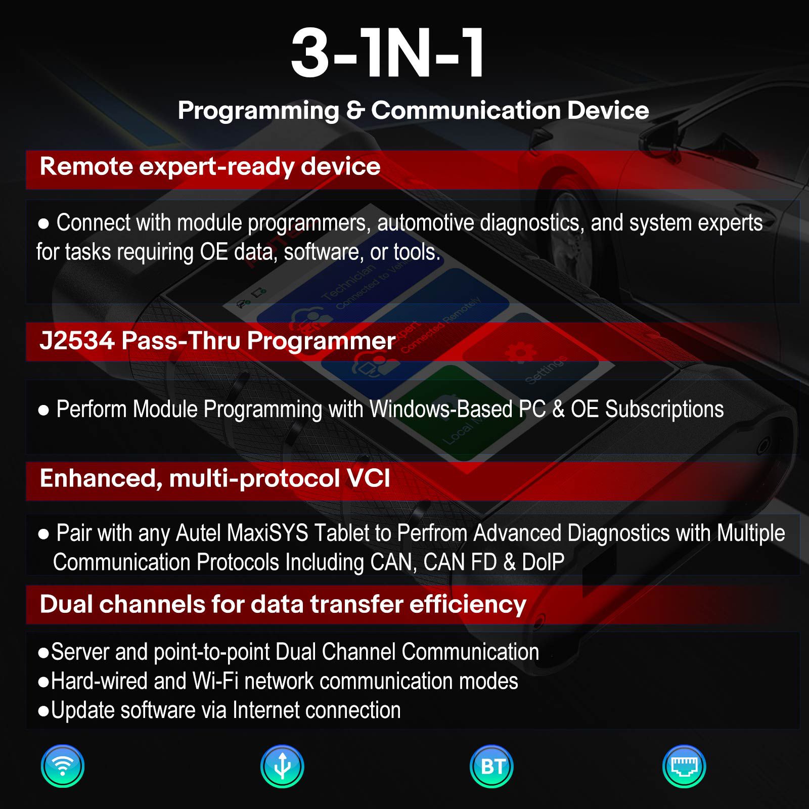 2024 Autel MaxiFlash XLink J2534 Tool Remote Expert ECU Programming Device Work with PC, Mobile Phone and Autel Ultra, MS919, MS909