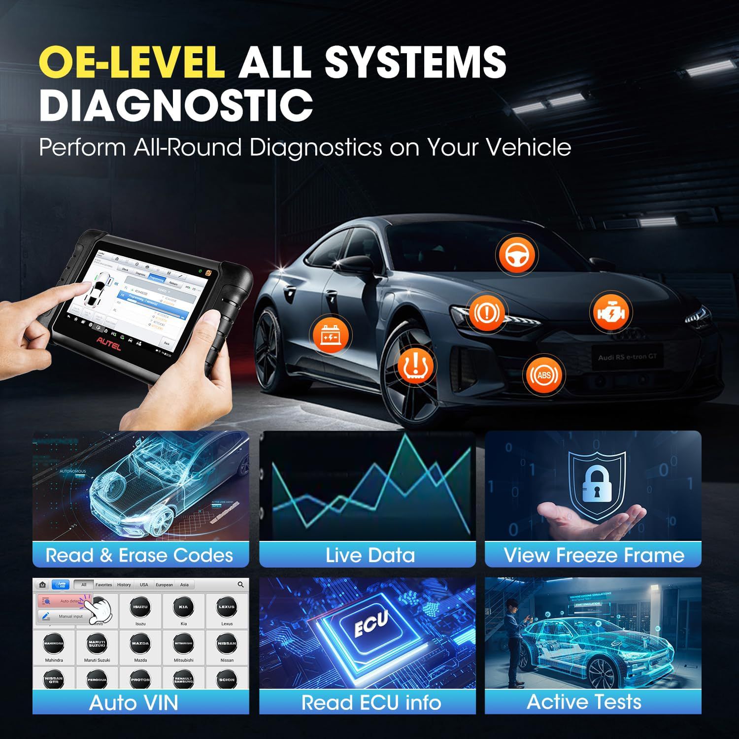 Autel MaxiPRO MP808BT Pro Kit with OBDII Adapters Support 3000+ Bidirectional Support ECU Coding, 30+ Services 150 Makes, FCA AutoAuth