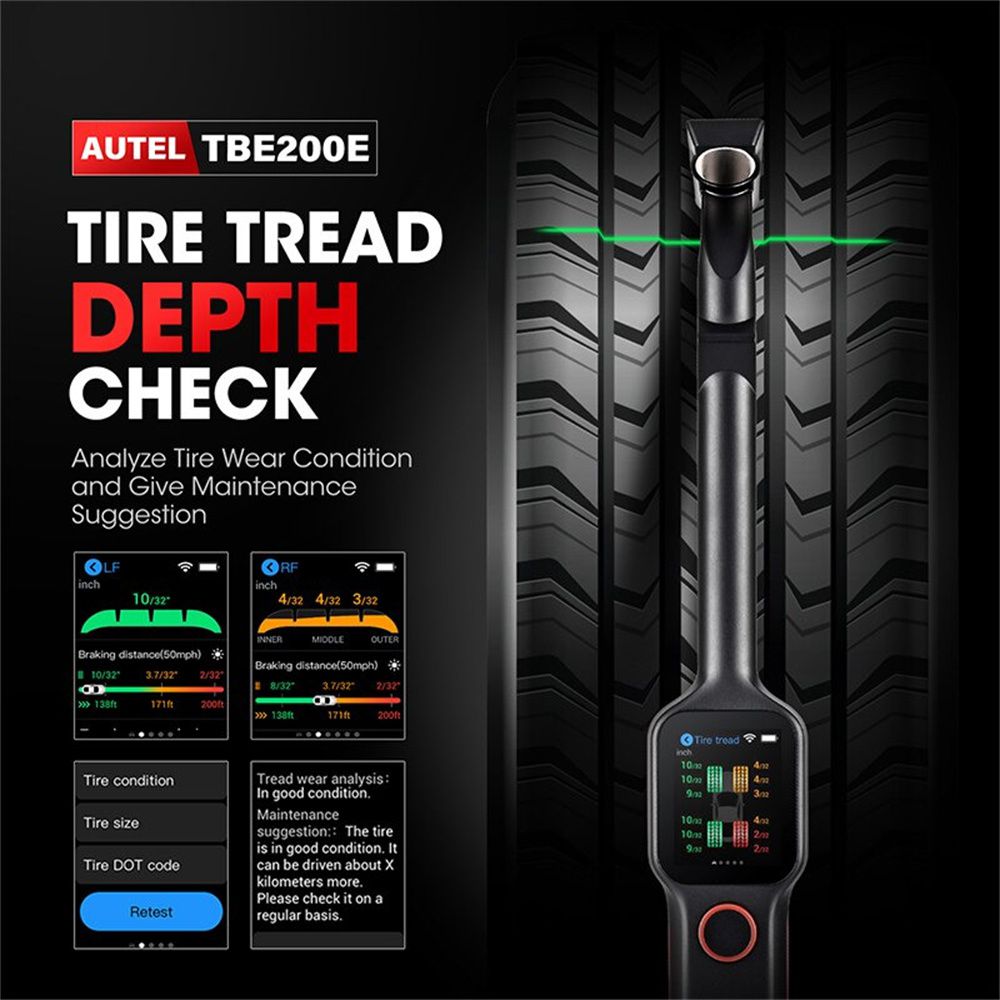 Autel MaxiTPMS TBE200E Tire Brake Examiner Laser Tire Tread Depth Brake Disc Wear 2in1 Tester Work with ITS600E