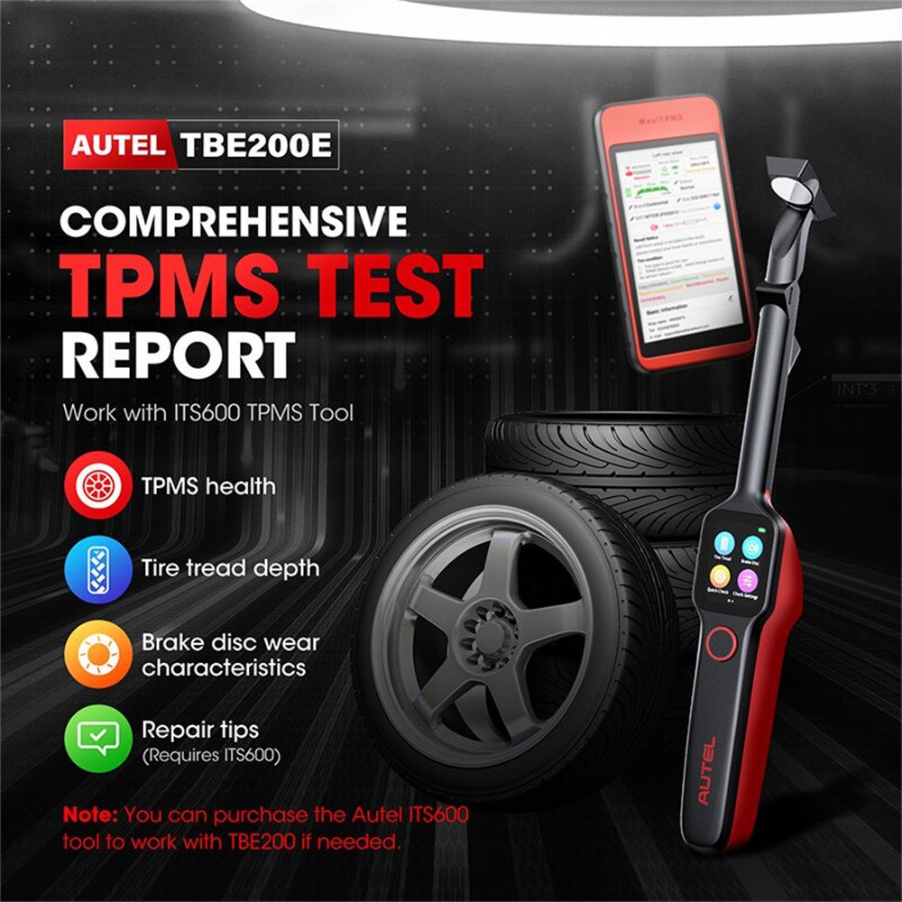 Autel MaxiTPMS TBE200E Tire Brake Examiner Laser Tire Tread Depth Brake Disc Wear 2in1 Tester Work with ITS600E