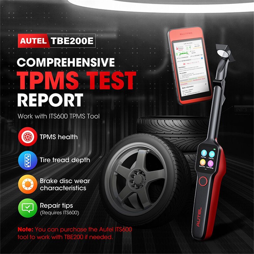 Autel MaxiTPMS TBE200E Tire Brake Examiner 2022 Newest Laser Tire Tread Depth Brake Disc Wear 2in1 Tester Work with ITS600E