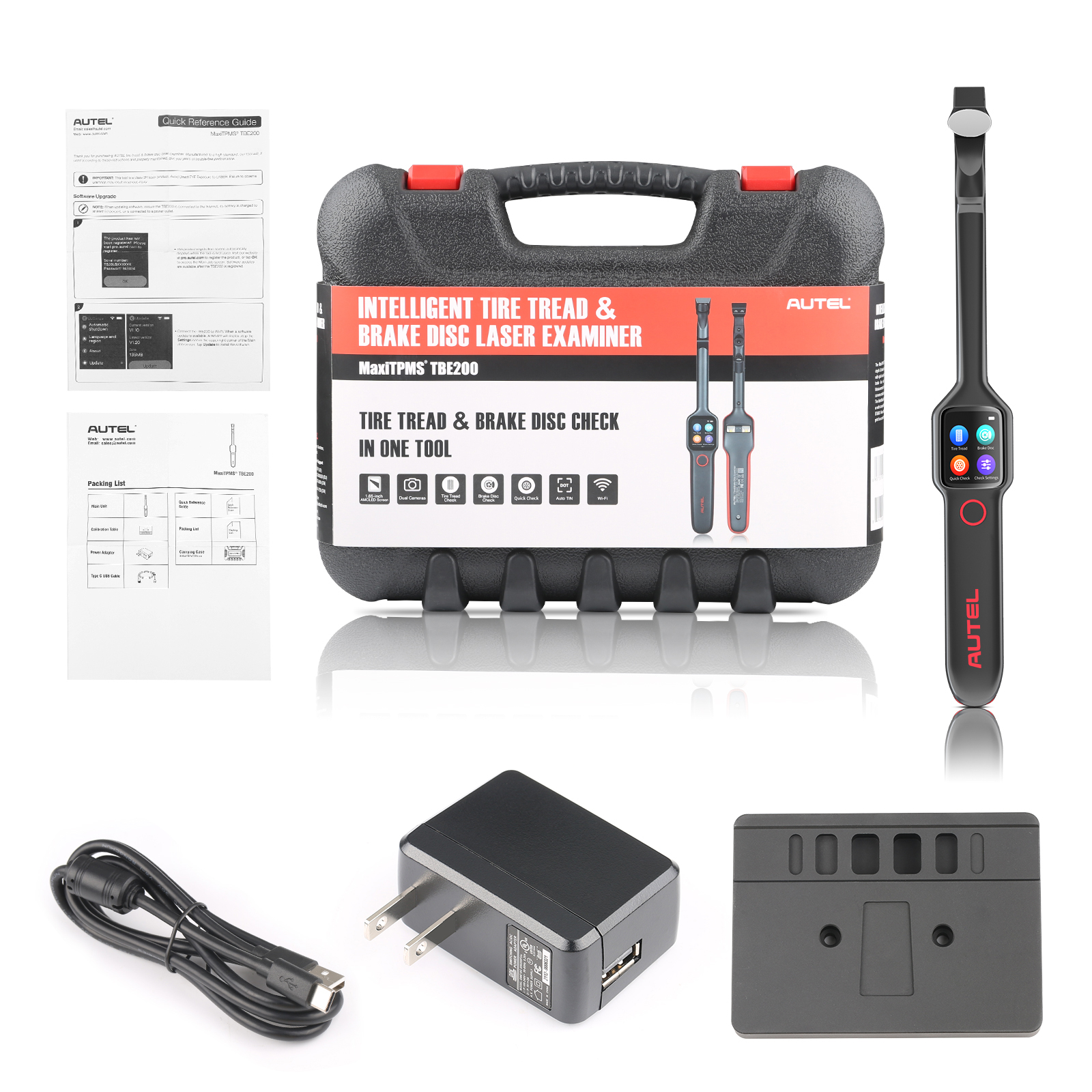 Autel MaxiTPMS TBE200 Tire Brake Examiner Laser Tire Tread Depth Brake Disc Wear 2-in-1 Tester Work with ITS600