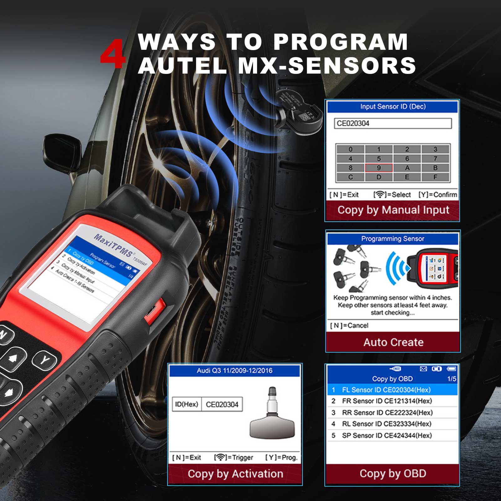 Autel MaxiTPMS TS508WF TPMS Programming Tool MX-Sersors 315/433MHz, Relearn/Activate All Sensors, Read/Clear DTCs, TPMS Reset, Support Lifetime