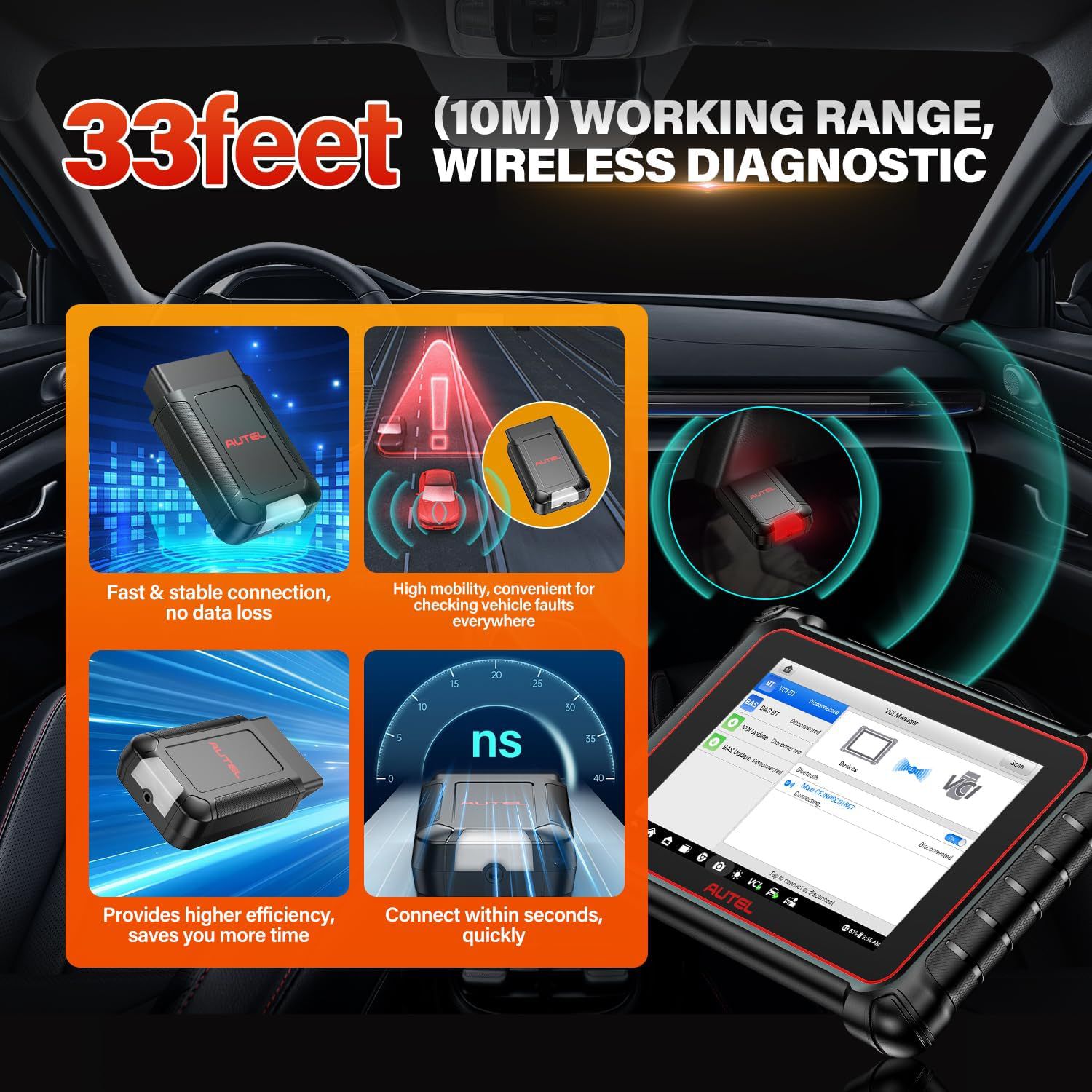 2025 Autel MaxiVCI V150 VCI150 Wireless Dongle,Support CAN FD / DOIP Protocol work for Autel 900 Series Scanners MK900BT MP900BT MP900Z-BT MP900TS