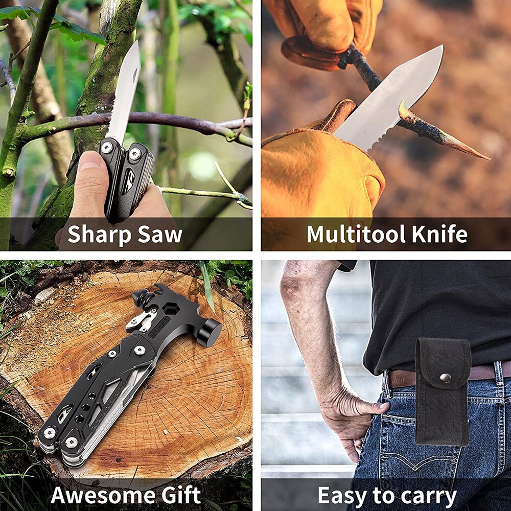 Auto Safety Hammer Stainless Steel Tool Nylon Sheath Outdoor Survival Camping Hiking Portable Pocket Knife Multitool Claw Hammer