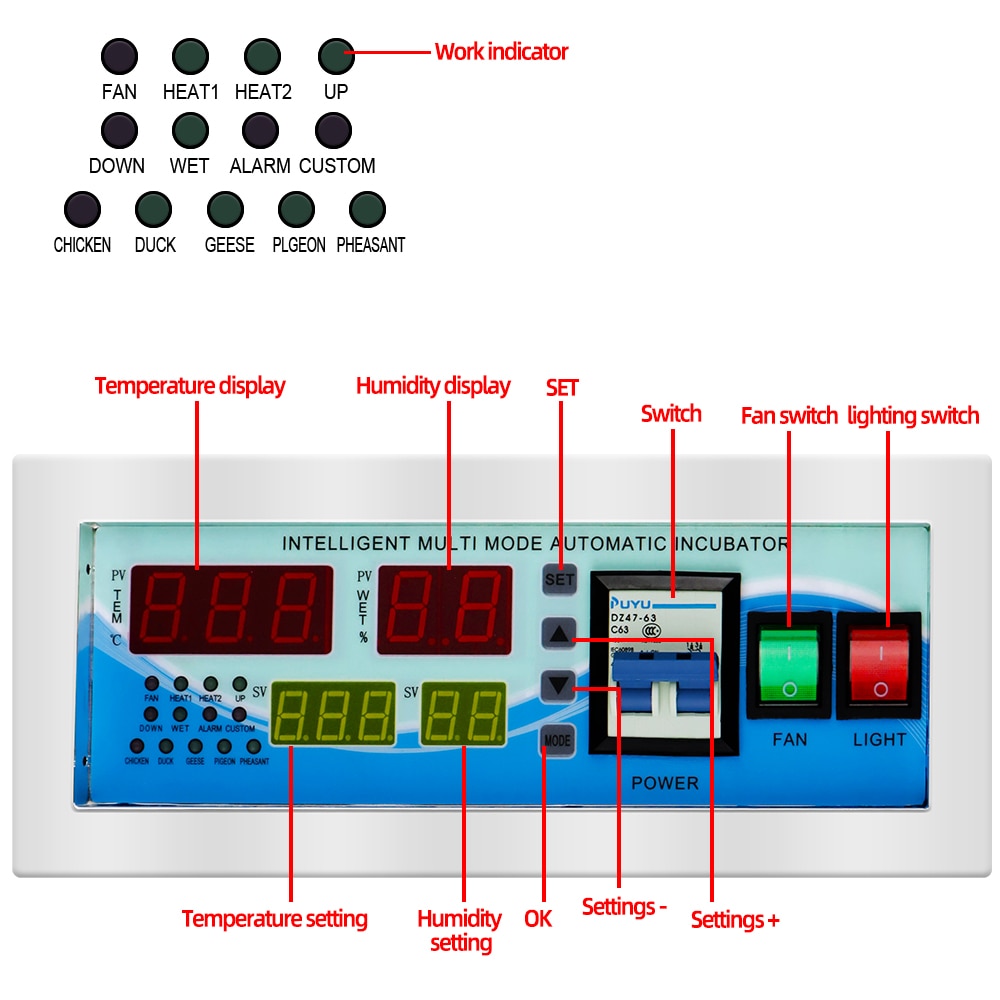 XM-18E Full Automatic egg incubator Controller Egg Hatcher Controller Multifunction Controller Temperature Humidity controller