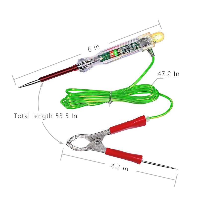 Automotive LED Circuit Tester 6-24V Test Pen Light With Dual Probes 47 Inch Antifreeze Wire Alligator Clip For Testing Car Circuit Detection Pen