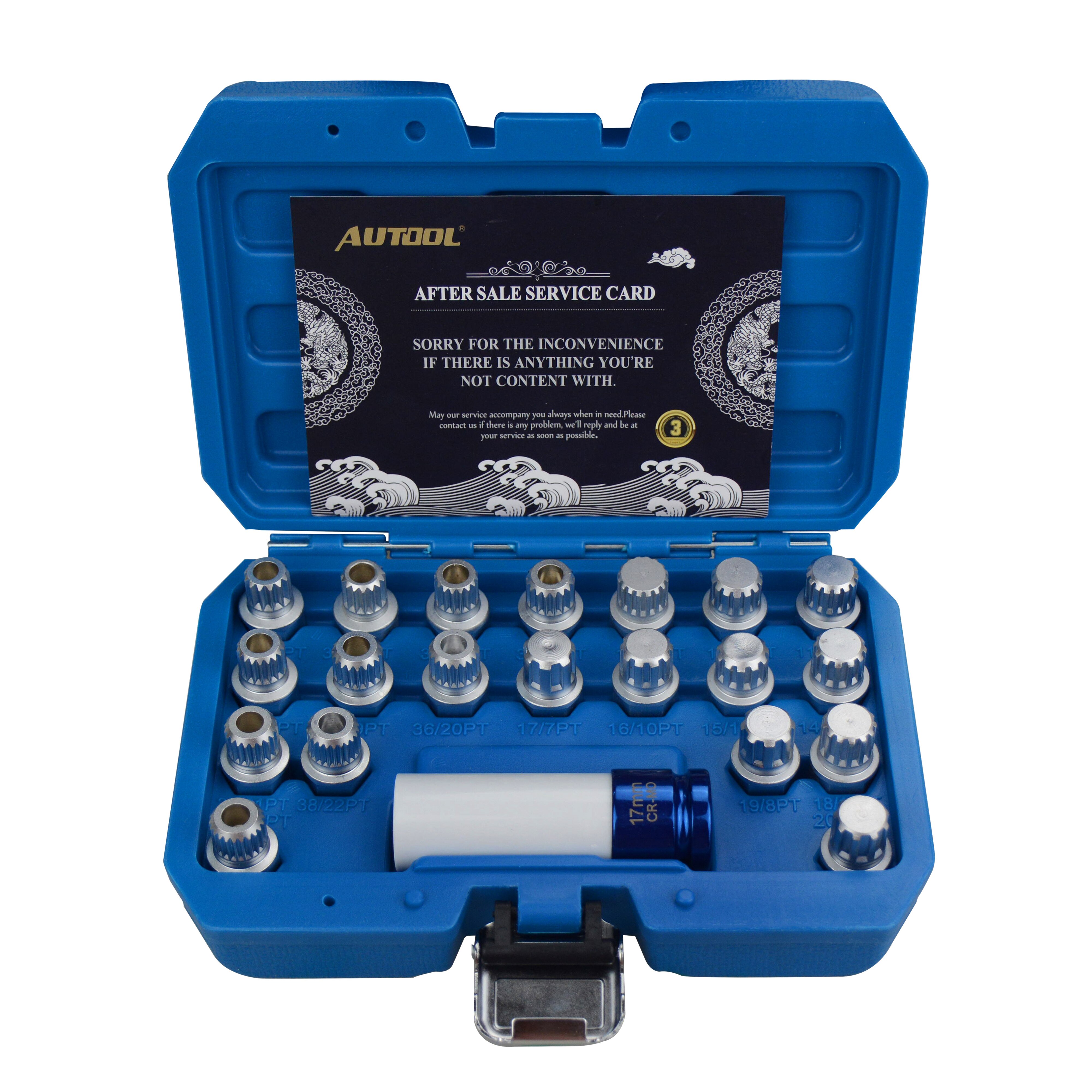 AUTOOL 21pcs Anti-Theft Wheel Lock Key Removal for BMW Mini Lock Lug Nuts Screw Remover Socket 1/2 inch 12.7mm Socket Adapter