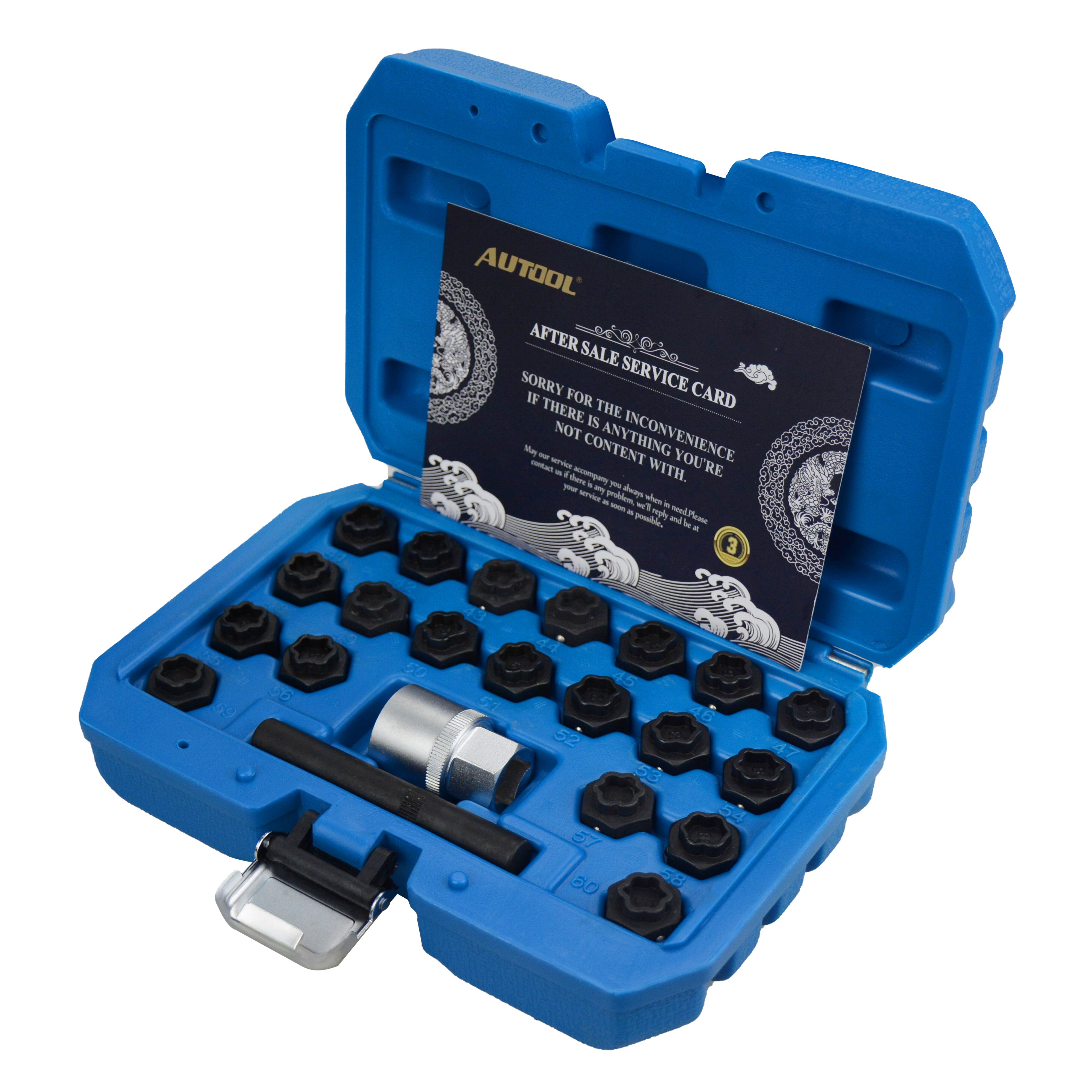 AUTOOL 22pcs Wheel Lock Key Removal Kit for BMW Wheel Anti-Theft Lock Lug Nuts Screw Remover Socket Tool Special Tire Sleeve