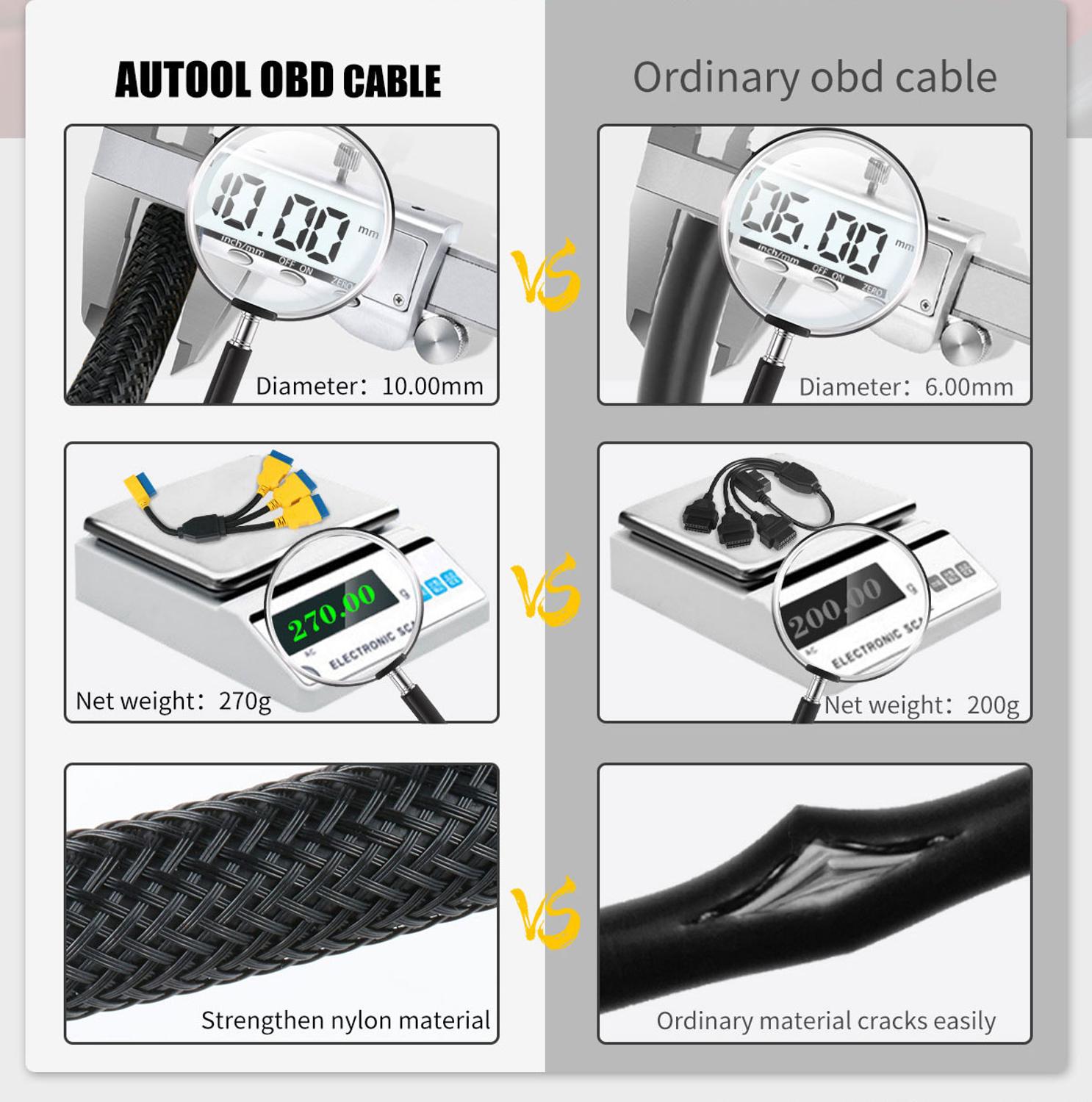 AUTOOL 35CM Car OBD2 Extend Cable Car OBD II  Adapter 1 to 3 Splitter Wire 16pin Female Male OBDII Connector Lengthen Cable