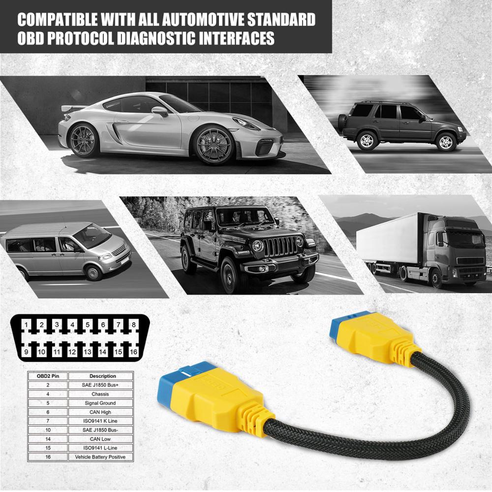 AUTOOL 36cm Car OBD 2 Extension Diagnostic Adapter Cable  Auto OBD2 II Connector Scanner 16Pin Male to Female Flexible Wire